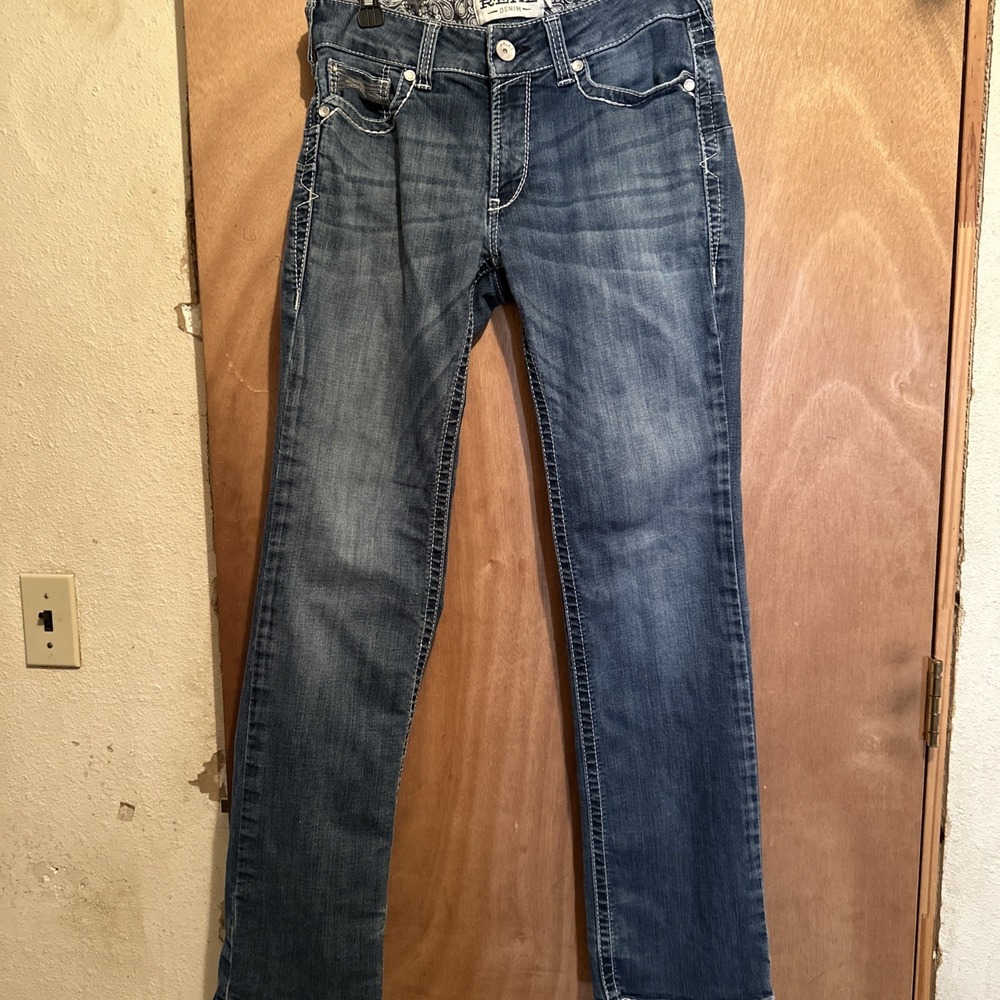ARIAT REAL Denim Blue Jeans Western Straight Leg Mid Rise Womens 30R Medium Wash - Picture 4 of 12
